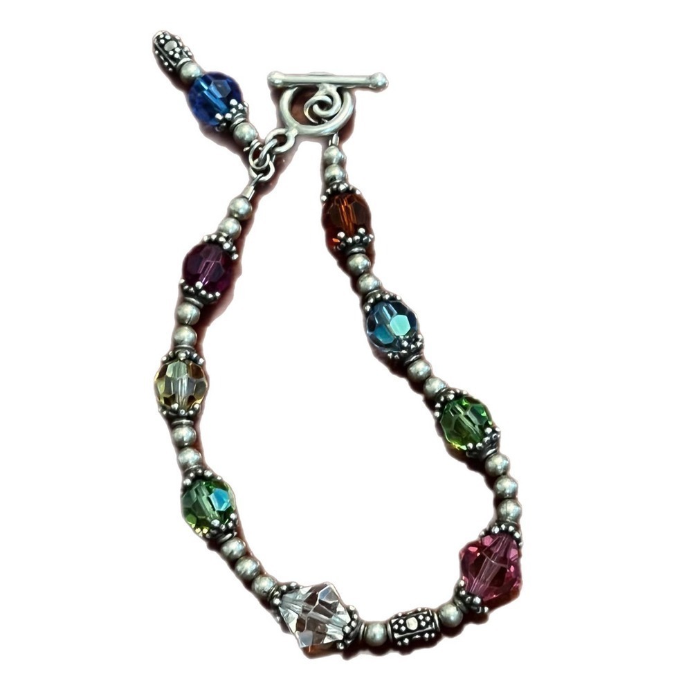 925 Marked Silver Toggle & Multicolor Bead Bracelet